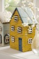 Ib Laursen - Domek ceramiczny na tealight żółty Thorshavn niebieskie drzwi - Ulica Ceramiczna@Home Design