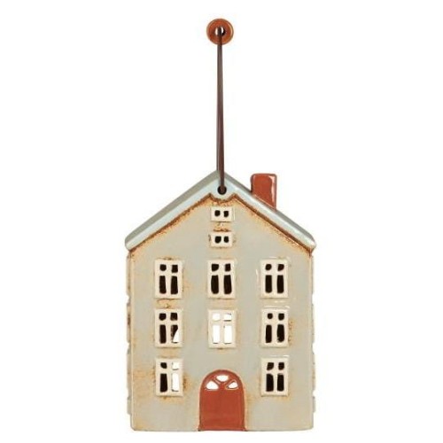 Ib Laursen - Domek ceramiczny na tealight Nyhavn z drewnianym uchwytem brązowe drzwi - Ulica Ceramiczna&Home Design
