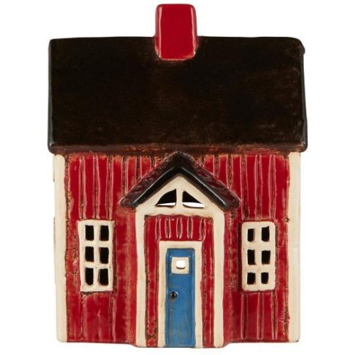 Ib Laursen - Domek ceramiczny Visby na tealight niebieskie drzwi - Ulica Ceramiczna&Home Design