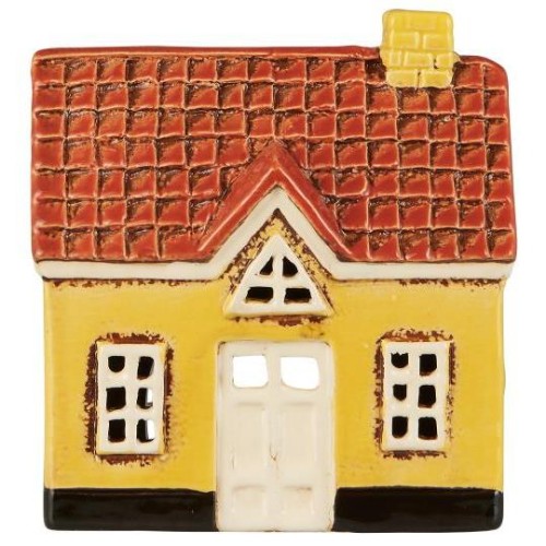 Ib Laursen - Domek ceramiczny na tealight My Home Town żółty z białymi drzwiami - Ulica Ceramiczna&Home Design