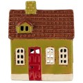 Ib Laursen - Domek ceramiczny na tealight My Home Town zielony z lukarną i czrewonymi drzwiamiami - Ulica Ceramiczna&Home Design