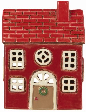 Ib Laursen - Domek ceramiczny Stillenat - lampion chatka czerwony dach i brązowe drzwi OSTATNIA SZTUKA
