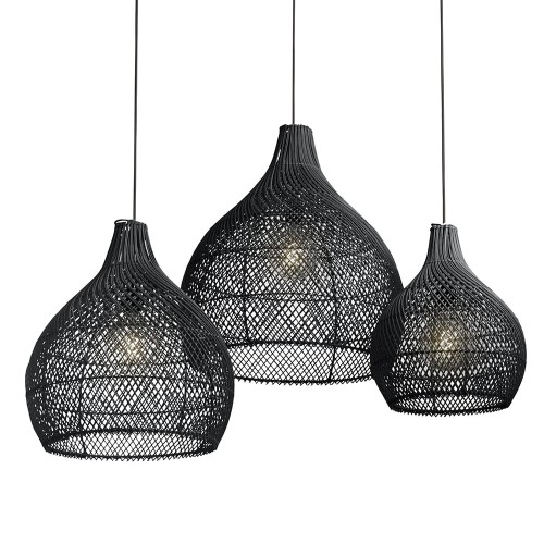Ulica Ceramiczna&Home Design- Originalhome - Lampa rattanowa - zestaw 3 kloszy Bawang czarny