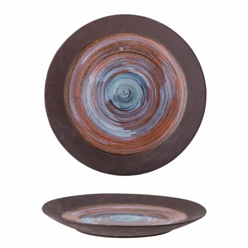 Taca dekoracyjna Maes Deco Creative z kamionki w odcieniach niebieskiego i brązu z błyszczącym szkliwem i matową krawędzią — elegancki akcent do każdego wnętrza.