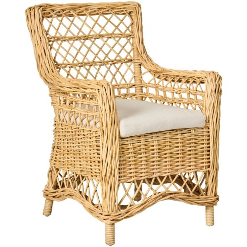 Fotel rattanowy Ib Laursen w naturalnym kolorze z poduszką – ręcznie wykonany, skandynawski mebel idealny na taras, balkon i do ogrodu zimowego | Ulica Ceramiczna&Home Design