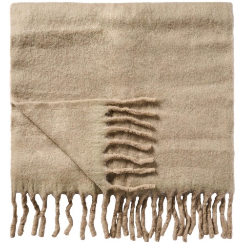 Miękki koc Ib Laursen w kolorze lnu 130x170 cm z frędzlami – przytulny, rustykalny styl | Ulica Ceramiczna&Home Design