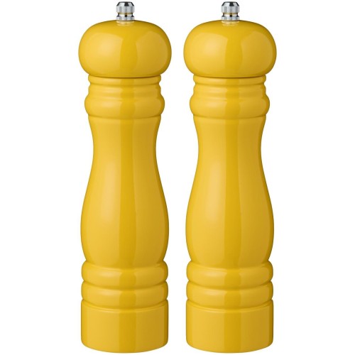 Komplet młynków drewnianych Ib Laursen w błyszczącym kolorze żółtym – ceramiczne żarna, elegancki design, idealny do soli, pieprzu i innych przypraw | Ulica Ceramiczna&Home Design