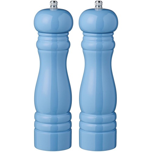 Drewniane młynki Ib Laursen w kolorze Blue Bell z błyszczącym wykończeniem i ceramicznymi żarnami – stylowy komplet do soli i pieprzu | Ulica Ceramiczna&Home Design