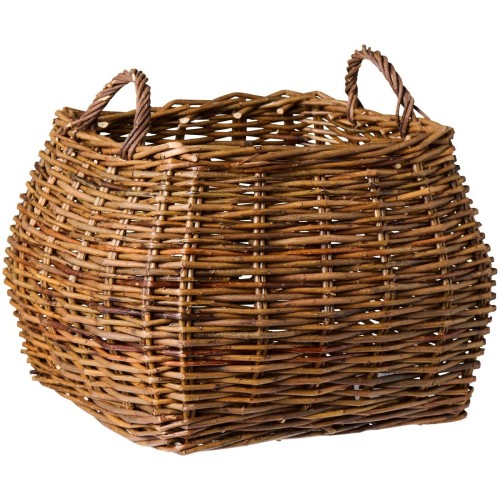 Ręcznie pleciony kosz z naturalnej wierzby z wygodnymi uchwytami. Idealny do przechowywania drewna, koców lub zabawek. Produkt dostępny w Ulica Ceramiczna & Home Design.
