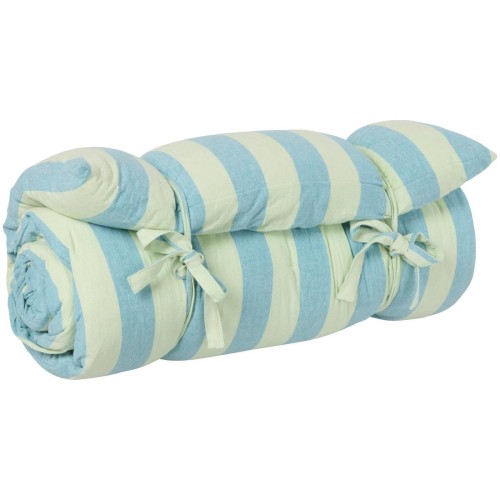 Materac Linus długi Ib Laursen z cienkimi jasnozielonymi i jasnoniebieskimi paskami, dwustronny, bawełna, miękkie wypełnienie, Ulica Ceramiczna & Home Design