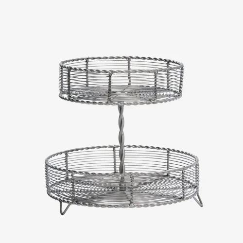 Dwupoziomowa etażerka metalowa Madam Stoltz z drutu żelaznego, praktyczna i stylowa. Minimalistyczny skandynawski design. Dostępna w Ulica Ceramiczna &Home Design.