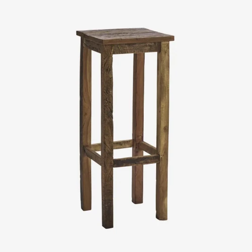 Stolik pomocniczy Madam Stoltz z drewna z recyklingu 30×30×75 cm. Minimalistyczny skandynawski design i unikalna struktura drewna – Ulica Ceramiczna &Home Design.