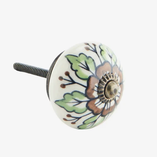 Ręcznie malowana gałka ceramiczna Madam Stoltz zielono-brązowa – skandynawski styl | Ulica Ceramiczna &Home Design