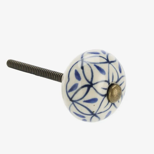 Gałka ceramiczna ręcznie malowana Madam Stoltz biało-niebieska – skandynawski design | Ulica Ceramiczna &Home Design