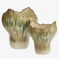 Ręcznie wykonany wazon ceramiczny Madam Stoltz z kamionki w kolorach beżu, zieleni i musztardy – unikalna dekoracja do wnętrz skandynawskich i boho | Ulica Ceramiczna