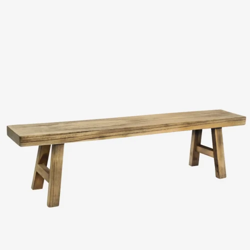 Drewniana ławka z drewna paulownia w ciemnym naturalnym kolorze, minimalistyczny design i ekologiczne wykonanie – Ulica Ceramiczna