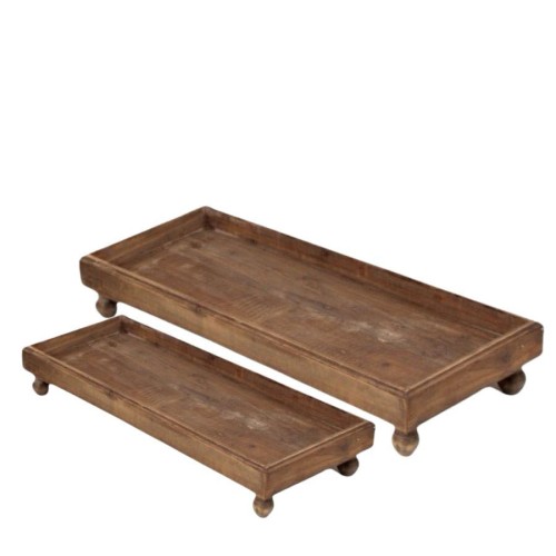 Komplet dwóch drewnianych tac Miljögården z odzyskanego drewna w stylu skandynawskim. Dekoracyjne i praktyczne tace do domu dostępne w Ulica Ceramiczna&Home Design.