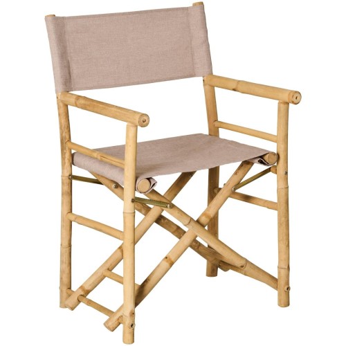 Bambusowe krzesło instruktorskie z tkaniną w kolorze lnu. Lekkie, naturalne i idealne do domu oraz na zadaszony taras. Produkt dostępny w Ulica Ceramiczna & Home Design.