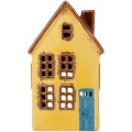 Ib Laursen - Domek ceramiczny na tealight żółty Nyhavn niebieski drzwi dostępny w Ulica Ceramiczna & Home Design