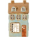Ib Laursen - Domek ceramiczny na tealight Nyhavn 2 okna dachowe jasnoniebieska fasada dostępny w Ulica Ceramiczna & Home Design
