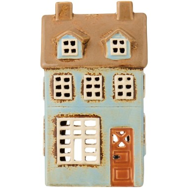 Ib Laursen - Domek ceramiczny na tealight  Nyhavn 2 okna dachowe jasnoniebieska fasada