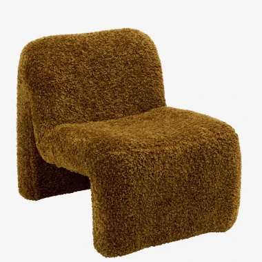 Madam Stoltz – Designerski fotel boucle w kolorze musztardowym 61x84x70 cm