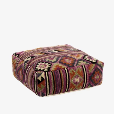 Madam Stoltz – Ręcznie tkana pufa z juty w stylu kilim 60x60x20 cm