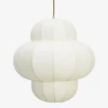 Papierowa lampa wisząca Madam Stoltz ze strukturalnego, niebielonego papieru w naturalnym kolorze off white.
