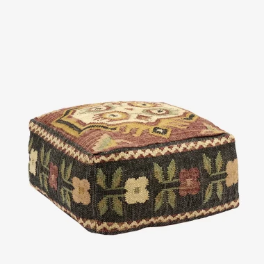 Madam Stoltz – Ręcznie tkany puf jutowy Kilim 60 × 60 × 30 cm