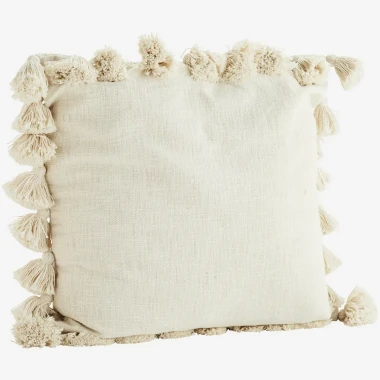 Madam Stoltz – Bawełniana poszewka boho z frędzlami off white 60 × 60 cm