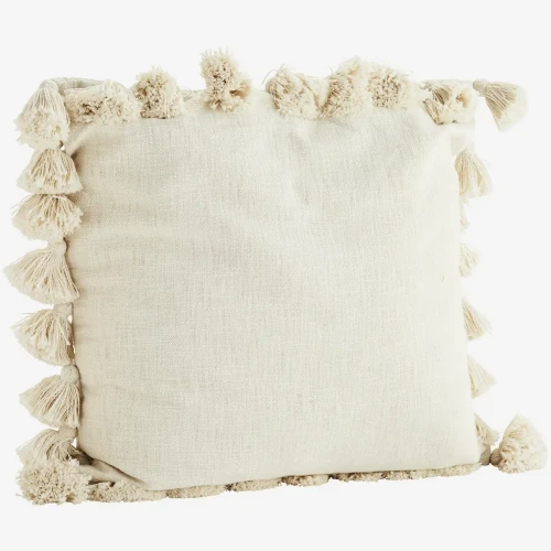 Madam Stoltz – bawełniana poszewka boho z frędzlami off white 60 × 60 cm.