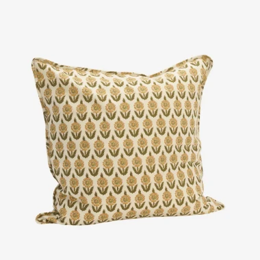 Madam Stoltz – Bawełniana poszewka boho w kwiaty off white 50 × 50 cm