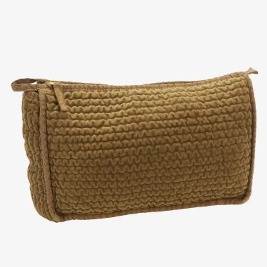 Madam Stoltz – Pikowana kosmetyczka aksamitna karmelowa 30 × 10 × 20 cm