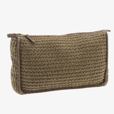 Madam Stoltz – Pikowana kosmetyczka aksamitna ciemny taupe 30 × 10 × 20 cm