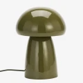 Dekoracyjna oliwkowa lampa stołowa grzybek Madam Stoltz o zaokrąglonej formie inspirowanej stylem vintage.