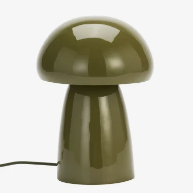 Madam Stoltz – Lampa stołowa grzybek emaliowana oliwkowa 25 × 34 cm