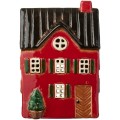 Czerwony domek ceramiczny z choinką na tealight marki Ib Laursen