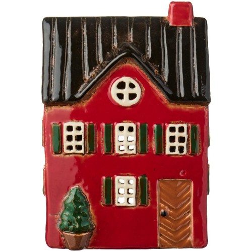 Czerwony domek ceramiczny z choinką na tealight marki Ib Laursen