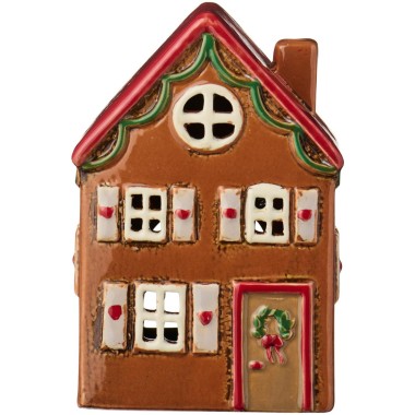 Ib Laursen - Domek ceramiczny świąteczny na tealight brązowy z wiankiem