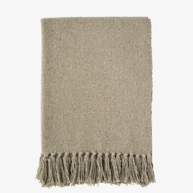 Madam Stoltz – Koc z bawełny z recyklingu, kolor taupe, 125 × 175 cm